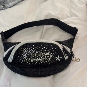 Black Glitter Crossbody Bag with Rhinestone Design